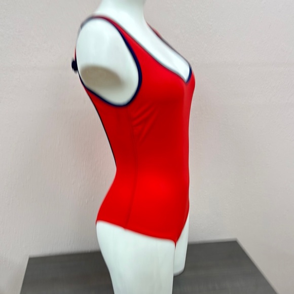SOLID & STRIPED Red One Piece Swimsuit with Navy Trim - Picture 3 of 5